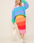 High-Waisted Midi Sweater Multicolor Skirt