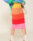 High-Waisted Midi Sweater Multicolor Skirt