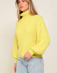 Rib Knitted Turtleneck Sweater with Bishop Sleeve