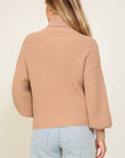 Rib Knitted Turtleneck Sweater with Bishop Sleeve