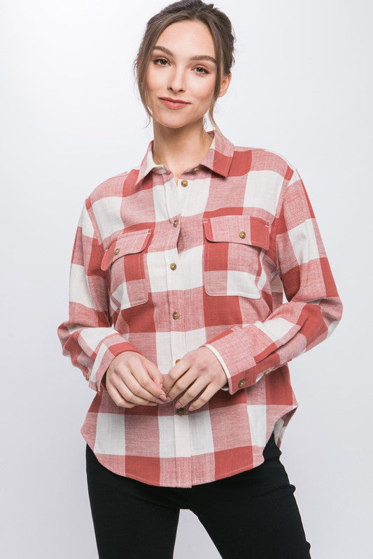 Lightweight Plaid Button Down Top - Online Only
