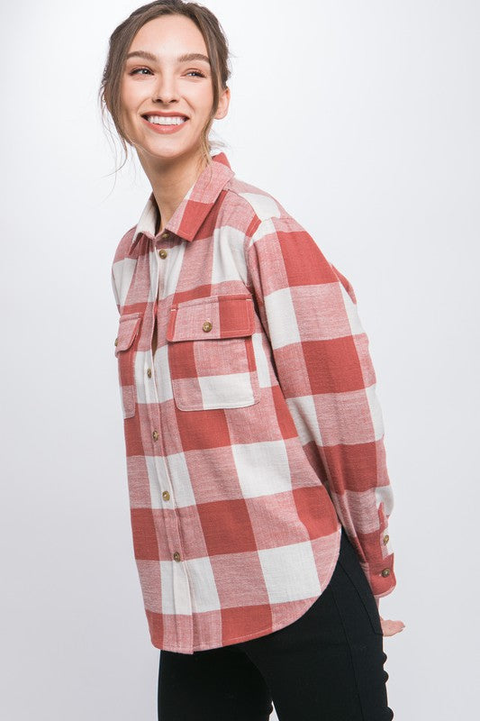 Lightweight Plaid Button Down Top - Online Only