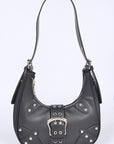 Vegan Leather Buckle Accent Shoulder Bag