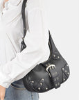 Vegan Leather Buckle Accent Shoulder Bag