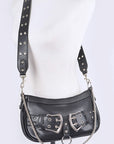 Vegan Leather Convertible Studded Shoulder Bag