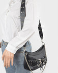 Vegan Leather Convertible Studded Shoulder Bag