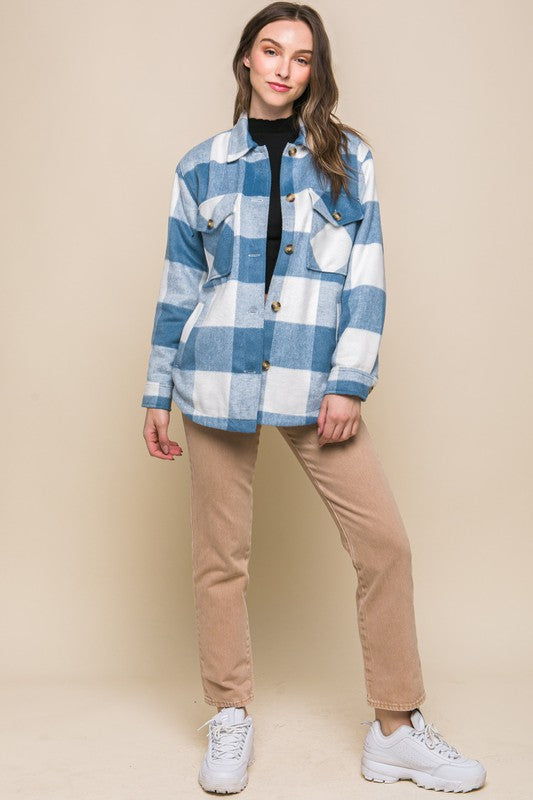 Plaid Button Down Jacket with Front Pocket Detail - Online Only