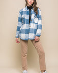 Plaid Button Down Jacket with Front Pocket Detail - Online Only