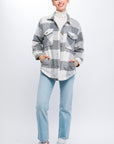 Plaid Button Down Jacket with Front Pocket Detail - Online Only