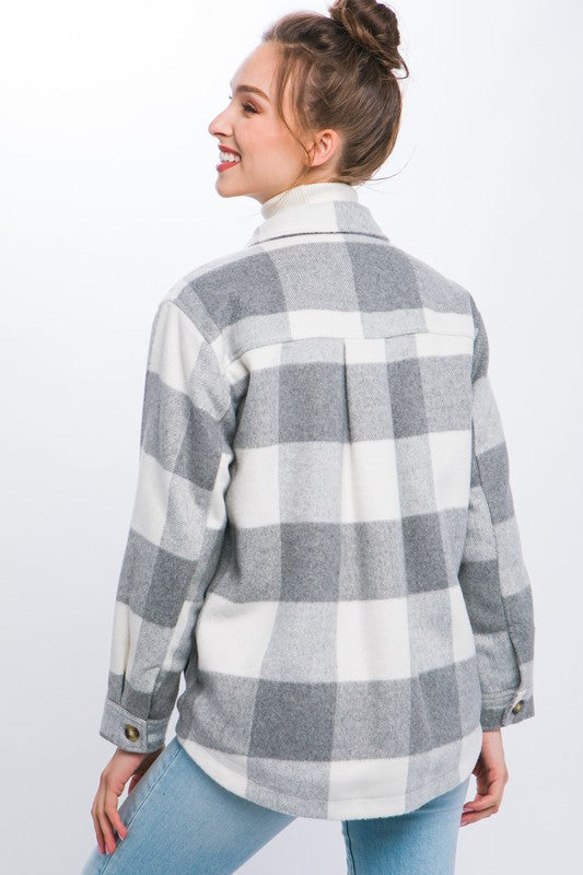 Plaid Button Down Jacket with Front Pocket Detail - Online Only