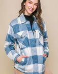 Plaid Button Down Jacket with Front Pocket Detail - Online Only