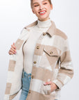 Plaid Button Down Jacket with Front Pocket Detail - Online Only