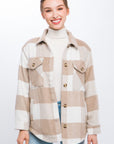 Plaid Button Down Jacket with Front Pocket Detail - Online Only