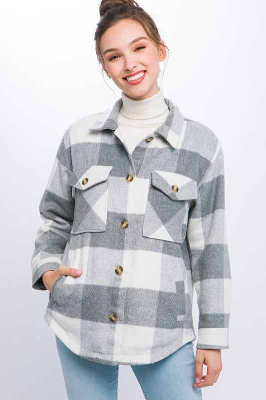 ZENANA, Plaid Shacket With Front Pocket