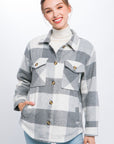 Plaid Button Down Jacket with Front Pocket Detail - Online Only