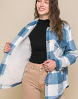 Plaid Button Down Jacket with Front Pocket Detail - Online Only