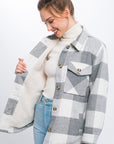 Plaid Button Down Jacket with Front Pocket Detail - Online Only