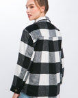 Plaid Button Down Jacket with Front Pocket Detail - Online Only