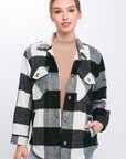 Plaid Button Down Jacket with Front Pocket Detail - Online Only