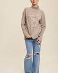 Listicle Give Me Love Stitched Mock Neck Sweater