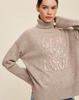 Listicle Give Me Love Stitched Mock Neck Sweater