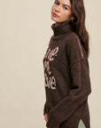 Listicle Give Me Love Stitched Mock Neck Sweater