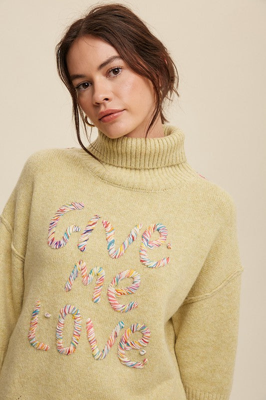 Listicle Give Me Love Stitched Mock Neck Sweater