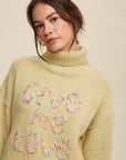 Listicle Give Me Love Stitched Mock Neck Sweater