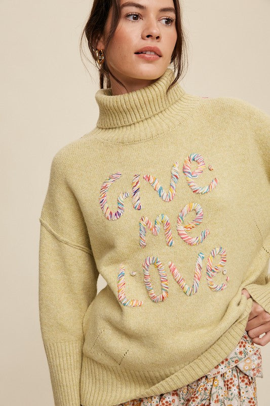 Listicle Give Me Love Stitched Mock Neck Sweater