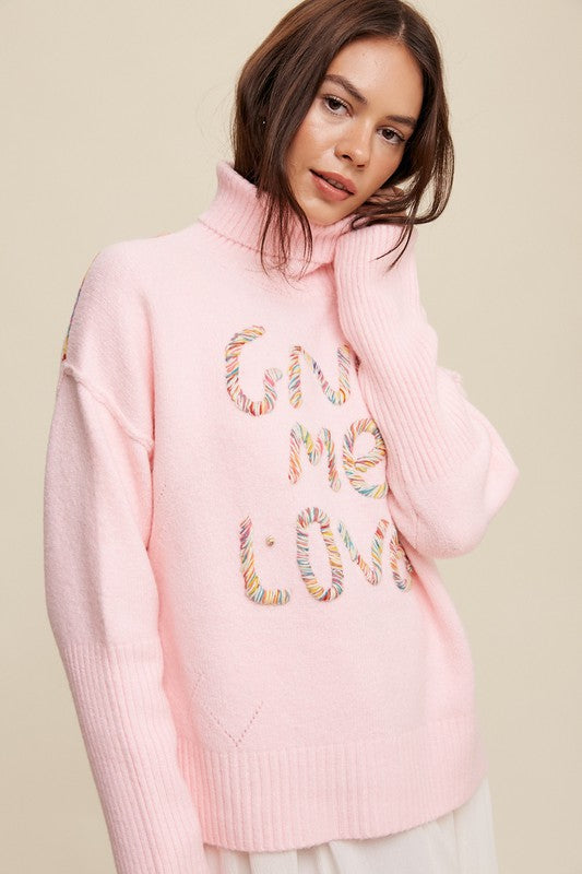 Listicle Give Me Love Stitched Mock Neck Sweater