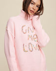 Listicle Give Me Love Stitched Mock Neck Sweater