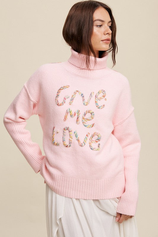 Listicle Give Me Love Stitched Mock Neck Sweater