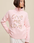 Listicle Give Me Love Stitched Mock Neck Sweater