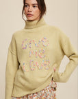 Listicle Give Me Love Stitched Mock Neck Sweater