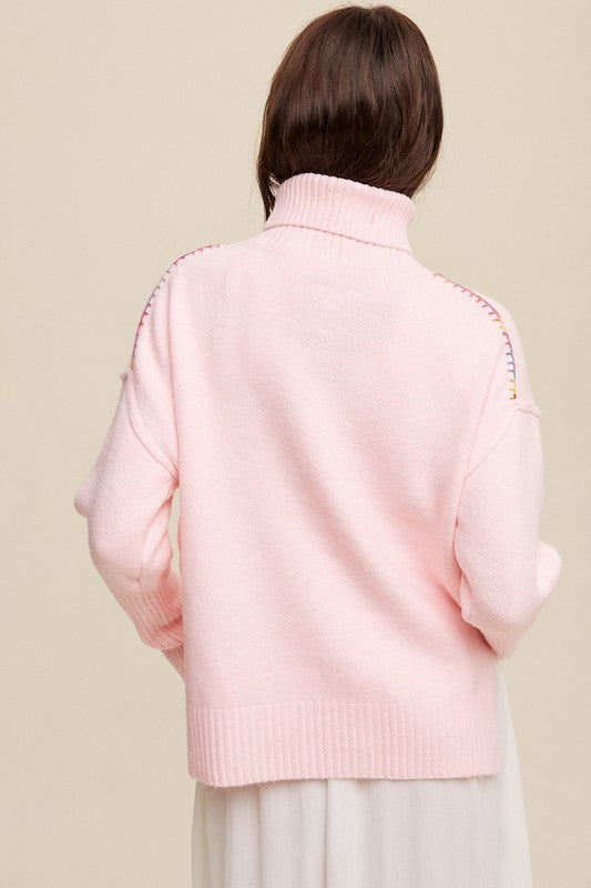 Listicle Give Me Love Stitched Mock Neck Sweater