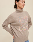 Listicle Give Me Love Stitched Mock Neck Sweater