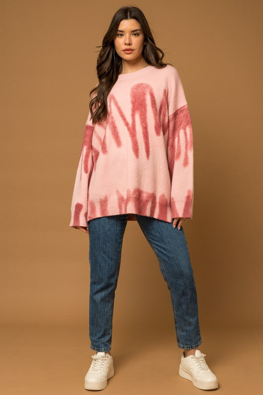 Gilli Long Sleeve Spray Print Sweater