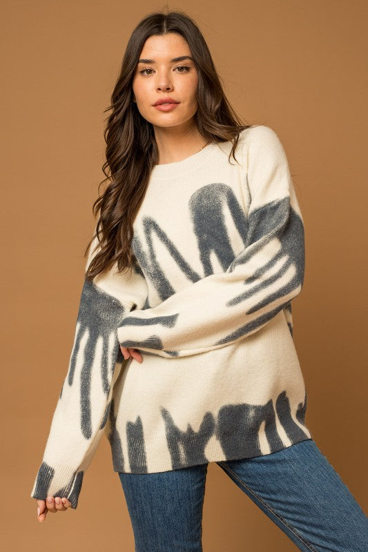 Gilli Long Sleeve Spray Print Sweater