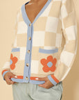 Retro Flower Checked Cardigan