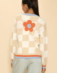 Retro Flower Checked Cardigan