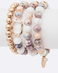 Mix Beads 4 Row Stretch Bracelet Set