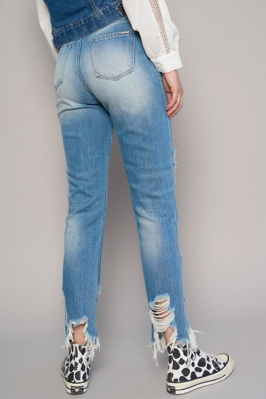 Insane Gene High Rise Cropped Boyfriend Jeans without Belt