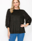 Abby Suede Top with Feathered Sleeves