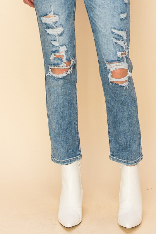 Artemis Vintage High Rise Distressed Mom Jeans