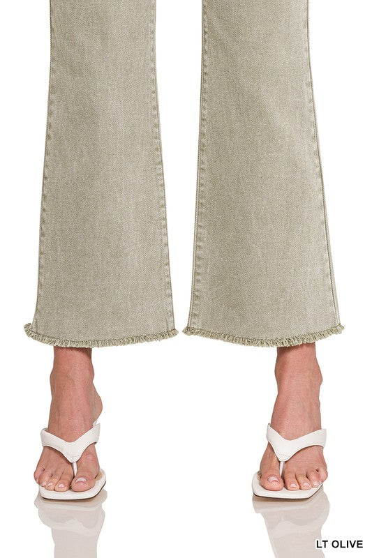 Zenana Acid Washed High Waist Bootcut Pants - Online Only