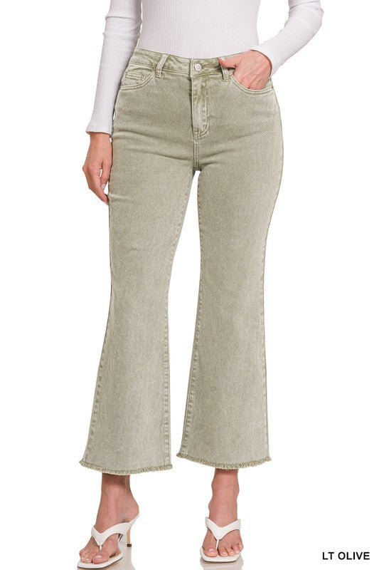 Zenana Acid Washed High Waist Bootcut Pants - Online Only