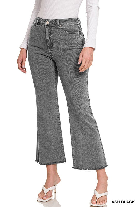 Zenana Acid Washed High Waist Bootcut Pants - Online Only