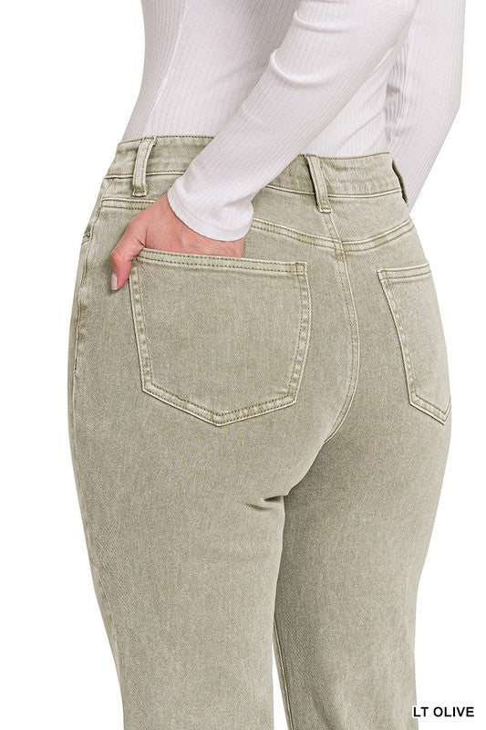 Zenana Acid Washed High Waist Bootcut Pants - Online Only