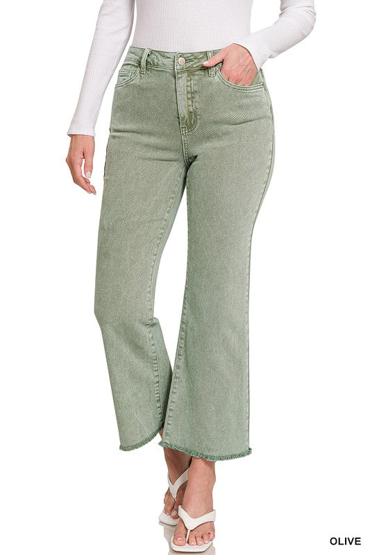 Zenana Acid Washed High Waist Bootcut Pants - Online Only