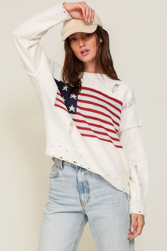 Timing Distressed USA Logo Sweater